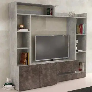Parete Soggiorno Entry Grigio Cemento e Grigio Scuro: Legno, cm 180x28/40x165 Mobili TV Hobby Shop Solution   