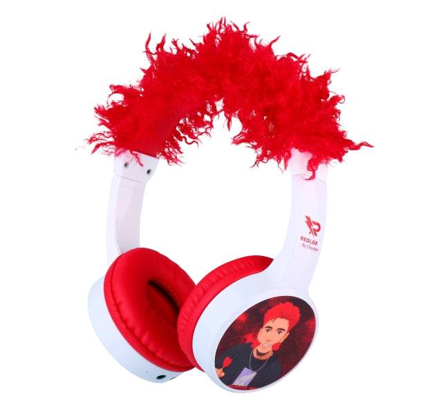 Redlox by Chuster Tuber Cuffie Bluetooth 5.3 con Pelo - Altoparlante 30mm - Batteria 200mAh - Autonomia fino a 24h - Portata 10m - 32Ohm - Sensibilità 82dB - Colore Bianco e Rosso