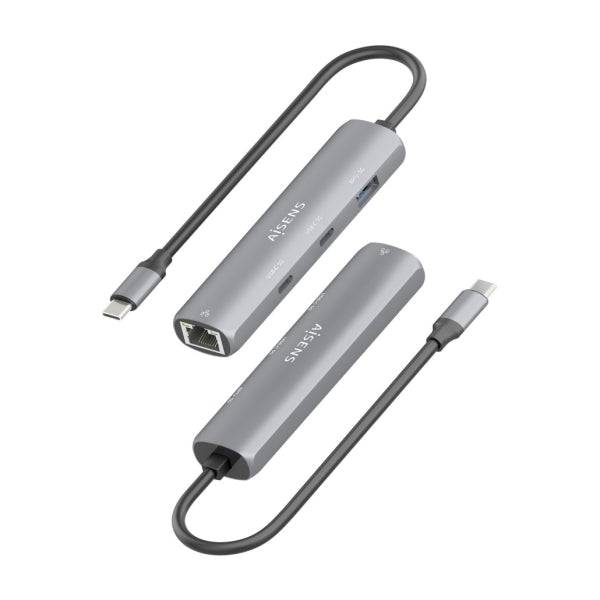 Aisens ASUC-4P040-GR Adattatore di Rete USB-C a Ethernet Gigabit + Hub 2xUSB-C e 1xUSB-A 3.0 - 15cm - Colore Grigio