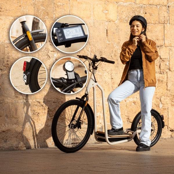 Cecotec Troton Monopattino Elettrico - Potenza 1000W - Ruote Grandi 20" e 26" - Autonomia 50km - Omologato DGT - Base XL Legno - Freni a Disco - Velocità 25km/h - Colore Beige