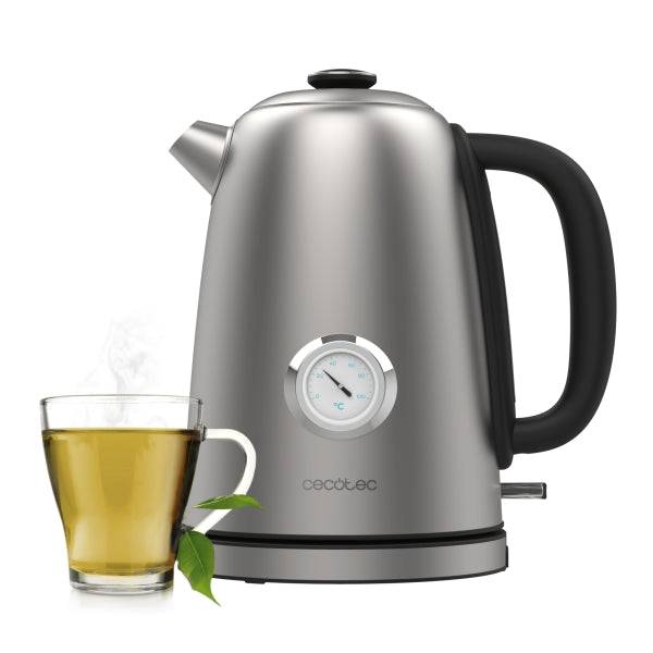 Cecotec Thermosense 620 Vintage Bollitore Elettrico - Potenza 2200W - Capacità 1.7L - Acciaio Inossidabile - Termometro Analogico - Base Girevole 360° - Spegnimento Automatico