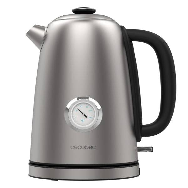 Cecotec Thermosense 620 Vintage Bollitore Elettrico - Potenza 2200W - Capacità 1.7L - Acciaio Inossidabile - Termometro Analogico - Base Girevole 360° - Spegnimento Automatico