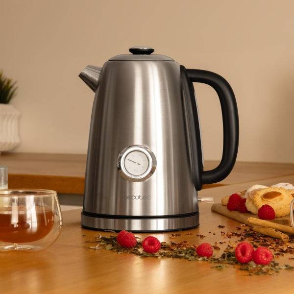 Cecotec Thermosense 620 Vintage Bollitore Elettrico - Potenza 2200W - Capacità 1.7L - Acciaio Inossidabile - Termometro Analogico - Base Girevole 360° - Spegnimento Automatico