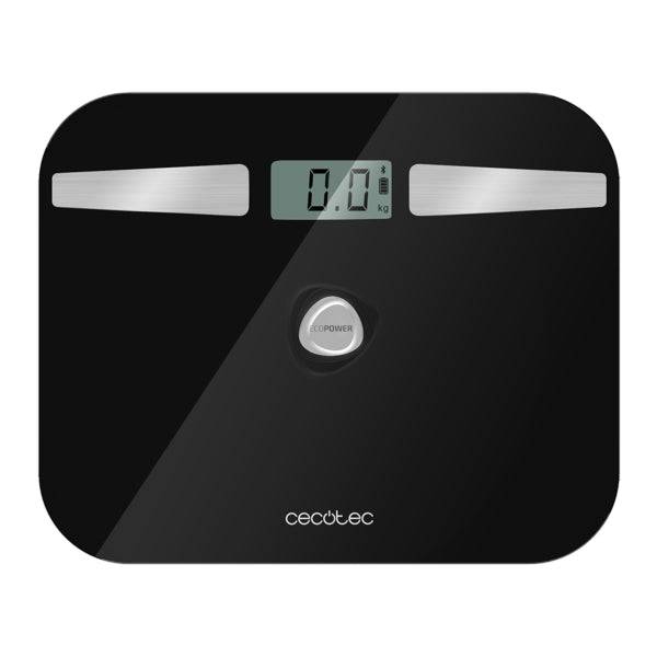 Cecotec Surface Precision 10200 Smart Healthy Black Bilancia Pesapersone fino a 180kg - Energia senza Pile - Bluetooth - 4 Sensori - Cristallo Temperato - Piedini Antiscivolo - Spegnimento Automatico - Colore Nero