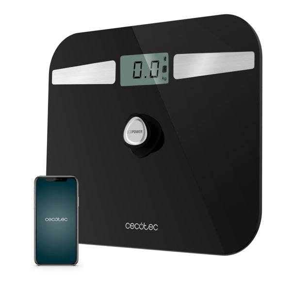 Cecotec Surface Precision 10200 Smart Healthy Black Bilancia Pesapersone fino a 180kg - Energia senza Pile - Bluetooth - 4 Sensori - Cristallo Temperato - Piedini Antiscivolo - Spegnimento Automatico - Colore Nero