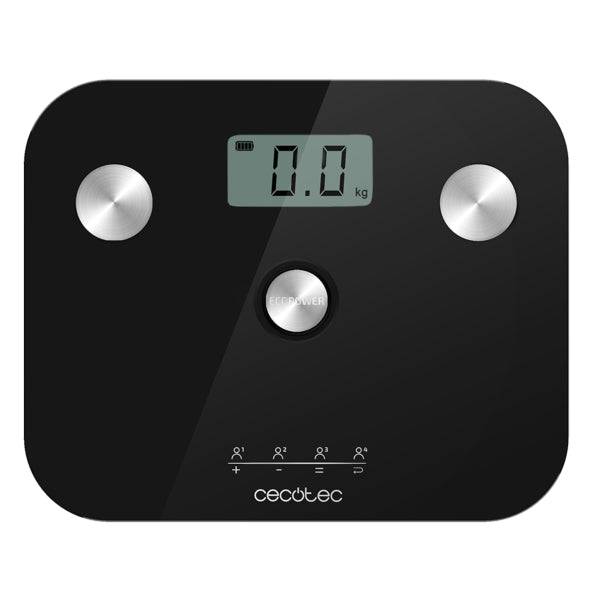 Cecotec Surface Precision EcoPower 10100 Full Healthy Black Bilancia Pesapersone fino a 180kg - Misurazione Bioimpedenza - Vetro Temperato - 4 Sensori - Piedini Antiscivolo - Ultrasottile - Colore Nero