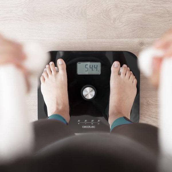 Cecotec Surface Precision EcoPower 10100 Full Healthy Black Bilancia Pesapersone fino a 180kg - Misurazione Bioimpedenza - Vetro Temperato - 4 Sensori - Piedini Antiscivolo - Ultrasottile - Colore Nero