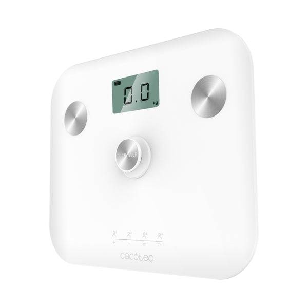 Cecotec Surface Precision EcoPower 10100 Full Healthy White Bilancia Pesapersone fino a 180kg - Energia senza Pile - Misurazione Bioimpedenza - 4 Sensori - Piedini Antiscivolo - Display LCD - Colore Bianco