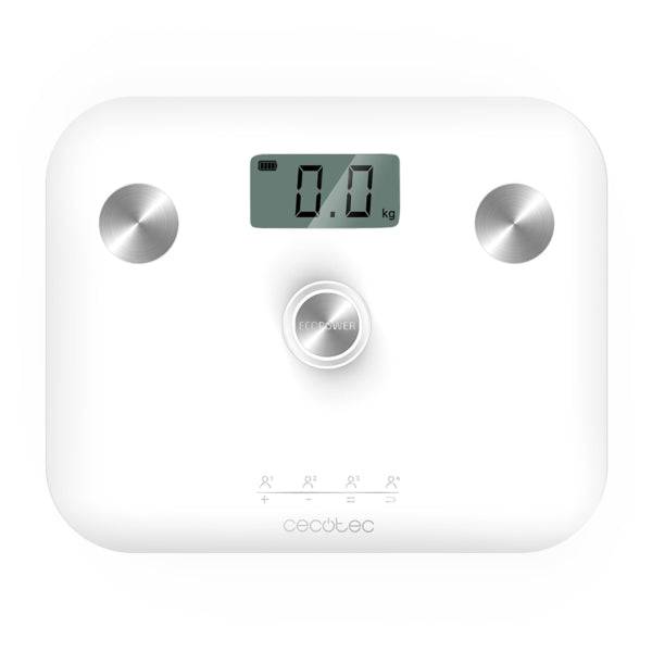 Cecotec Surface Precision EcoPower 10100 Full Healthy White Bilancia Pesapersone fino a 180kg - Energia senza Pile - Misurazione Bioimpedenza - 4 Sensori - Piedini Antiscivolo - Display LCD - Colore Bianco