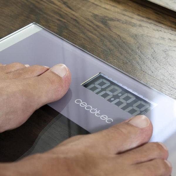 Cecotec Surface Precision Healthy Bilancia Corporale fino a 180kg - Alta Precisione - Display LCD - Vetro Temperato - Metro Misura - Spegnimento Automatico - Piedi Antiscivolo - 300x300mm - Trasparente