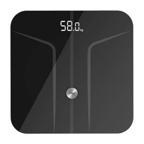 Cecotec Surface Precision 9750 Smart Healthy Bilancia Pesapersone fino a 180kg - Bluetooth 4.0 - Piedini Antiscivolo - Funzione Bambino - Vetro Temperato - 4 Sensori - Metro da Sarto - 300x300mm - Colore Nero