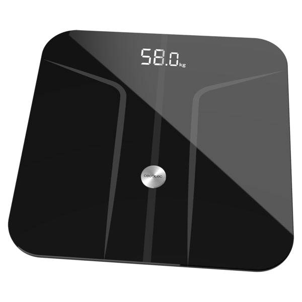 Cecotec Surface Precision 9750 Smart Healthy Bilancia Pesapersone fino a 180kg - Bluetooth 4.0 - Piedini Antiscivolo - Funzione Bambino - Vetro Temperato - 4 Sensori - Metro da Sarto - 300x300mm - Colore Nero