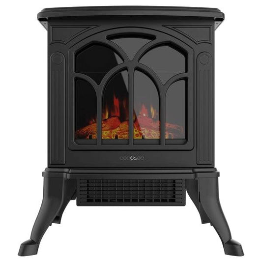 Cecotec ReadyWarm 1500 Camino Elettrico da Pavimento - Potenza di 1500W - Stanze fino a 20m2 - Termostato Regolabile - Fiamme LED Regolabili - Effetto Fuoco Realistico - Riscaldamento Rapido - Colore Nero