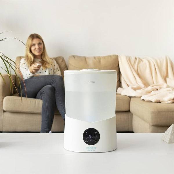 Cecotec BreezeCare 2600 Light Smart Umidificatore Aria - 25W - Serbatoio 3.2L - 260ml/h - Copertura fino a 40m² - Touch - 3 Velocità - Timer - LED - 19.8x18x29cm - Colore Bianco