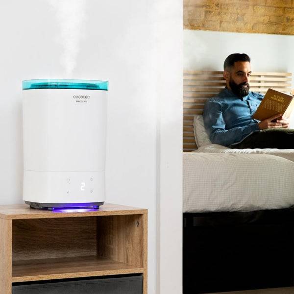 Cecotec Breeze Care 3000 Umidificatore d'Aria - 30W - Capacità di 5.5L - 330 ml/h - Controllo Umidità dal 30 al 90% - Copertura fino a 30m2 - Autonomia 24h - Modalità Notte - 21.4x21.4x33.3cm - Colore Bianco