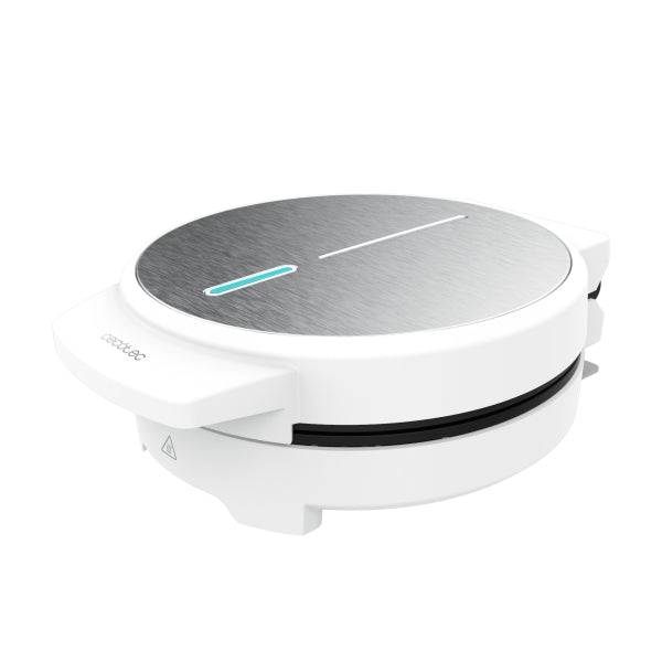 Cecotec Fun Gofrestone Round Gofrera - 1000W - Antiaderente - Finiture in Acciaio Inossidabile - Piastra Circolare 19cm - Indicatore Luminoso di Preparazione - Colore Bianco