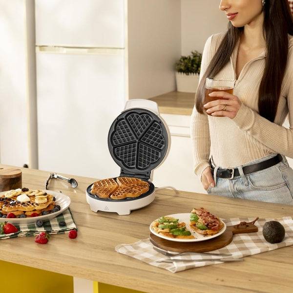 Cecotec Fun Gofrestone Round Gofrera - 1000W - Antiaderente - Finiture in Acciaio Inossidabile - Piastra Circolare 19cm - Indicatore Luminoso di Preparazione - Colore Bianco