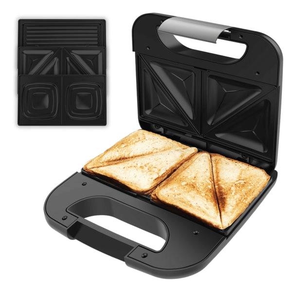 Cecotec Rock'nToast Combo Piastra per Sandwich 3 in 1 - 800W - Rivestimento Antiaderente - Piastre Intercambiabili - Finiture in Acciaio Inossidabile - Manico al Tatto Freddo - Indicatore Luminoso - Colore Nero