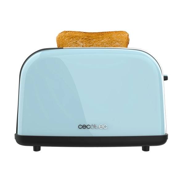 Cecotec Toastin' Time 850 Tostapane Doppia Fessura - 850W - Fessura Larga - Acciaio Inossidabile - Auto-Centrante - Vassoio Raccogli Briciole Estraibile - Colore Azzurro Chiaro