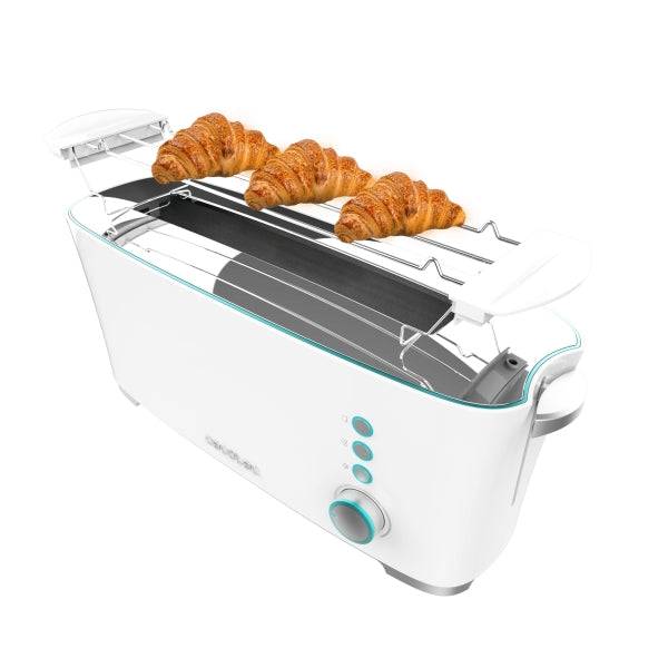 Cecotec Toast and Taste ExtraW Tostapane Fessura Lunga - 1000W - Fessura XL Extra Larga - Riscalda Panini - Funzioni Scongelamento e Riscaldatura - Funzione Sollevamento Aggiuntivo - 7 Livelli - Colore Bianco