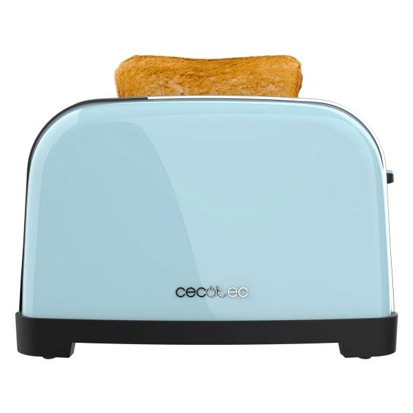 Cecotec Toastin' Time 1700 Double Tostapane 4 Fessure - 1700W - Fessura Larga - Acciaio Inossidabile - Riscalda Panini - Funzioni Ricaldamento e Scongelamento - 7 Livelli Tostatura - Colore Azzurro Chiaro