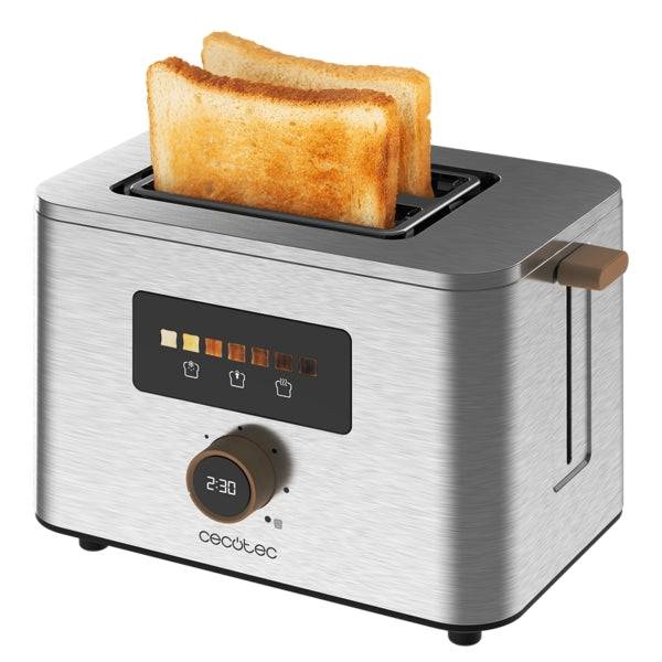 Cecotec TouchandToast Double Tostapane a Doppia Fessura Larga - 950W - Controllo Touchscreen e Display a Colori - Autocentraggio - 7 Livelli di Tostatura - Spegnimento e Pop-Up Automatico - Acciaio Inossidabile