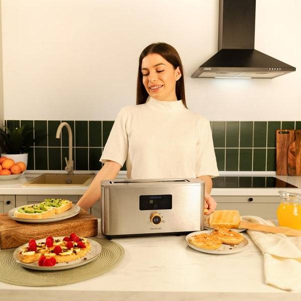 Cecotec TouchandToast Extra Tostapane Fessura Lunga - 1000W - Controllo Touchscreen e Display a Colori - Fessura Larga - Acciaio Inossidabile - Autocentraggio - 7 Livelli Tostatura - Spegnimento e Pop-Up Automatico