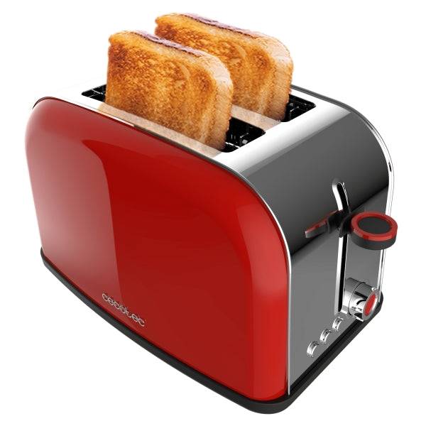 Cecotec Toastin' Time 850 Tostapane Doppia Fessura - Potenza 850W - Fessura Larga fino a 3.8cm - Acciaio Inossidabile - Spegnimento Automatico - Sistema Auto-Centrante - 7 Livelli Tostatura - Colore Rosso