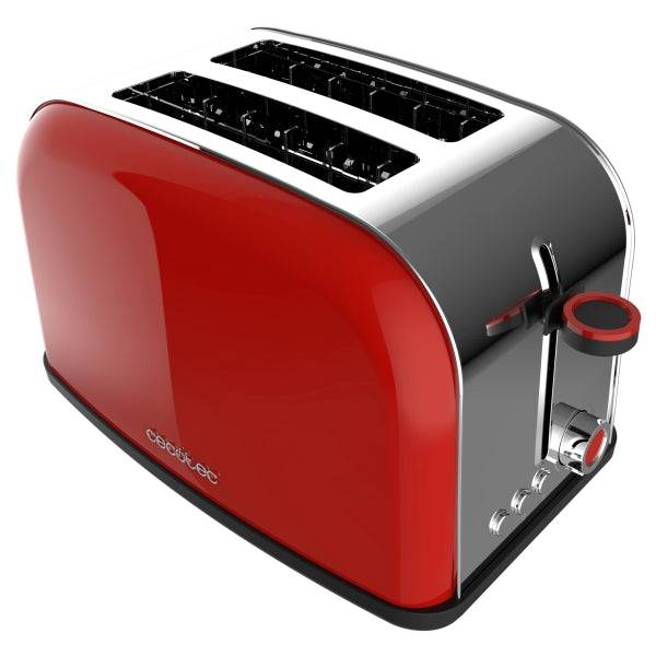 Cecotec Toastin' Time 850 Tostapane Doppia Fessura - Potenza 850W - Fessura Larga fino a 3.8cm - Acciaio Inossidabile - Spegnimento Automatico - Sistema Auto-Centrante - 7 Livelli Tostatura - Colore Rosso