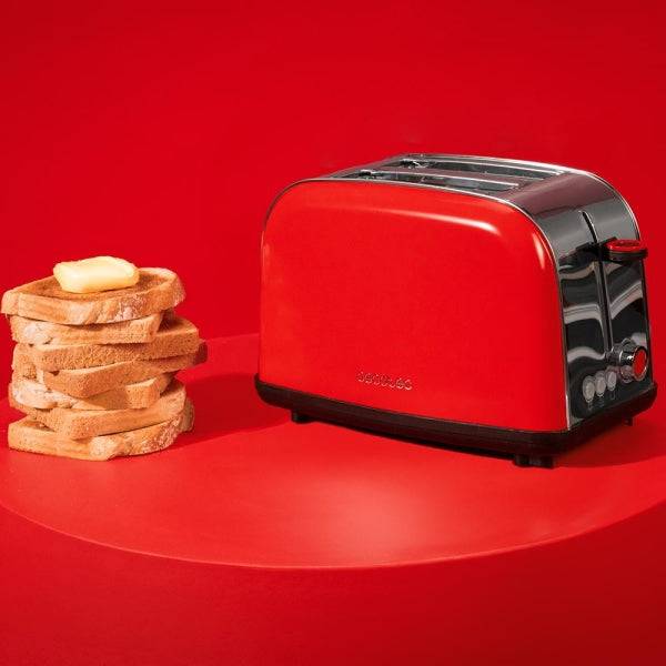 Cecotec Toastin' Time 850 Tostapane Doppia Fessura - Potenza 850W - Fessura Larga fino a 3.8cm - Acciaio Inossidabile - Spegnimento Automatico - Sistema Auto-Centrante - 7 Livelli Tostatura - Colore Rosso