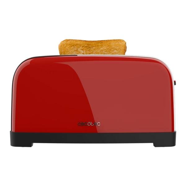 Cecotec Toastin' Time 1500 Tostapane a Doppia Fessura Lunga - 1500W - Fessura Larga fino a 3.8cm - Acciaio Inossidabile - Spegnimento Automatico - Sistema di Autocentraggio - 7 Livelli di Tostatura - Colore Rosso