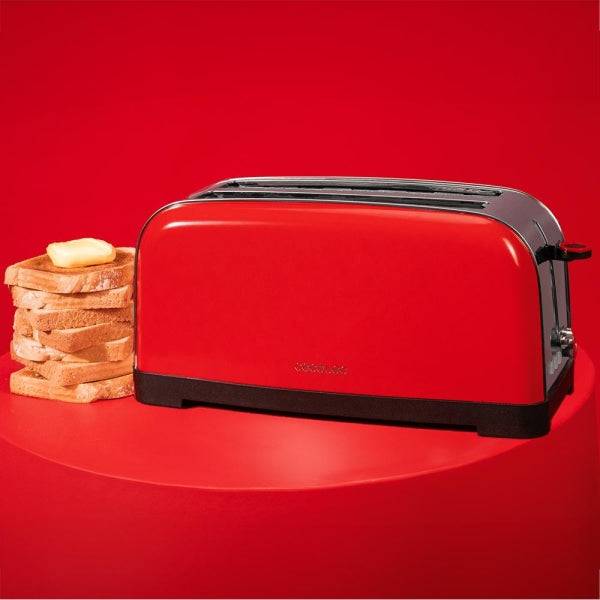 Cecotec Toastin' Time 1500 Tostapane a Doppia Fessura Lunga - 1500W - Fessura Larga fino a 3.8cm - Acciaio Inossidabile - Spegnimento Automatico - Sistema di Autocentraggio - 7 Livelli di Tostatura - Colore Rosso