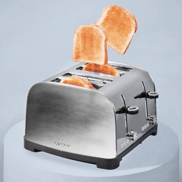 Cecotec Toastin' Time 1700 Double Tostapane a 4 Fessure Larghe - 1700W - Riscalda Panini - Autocentraggio - Vassoio Raccogli Briciole Estraibile - Acciaio Inossidabile