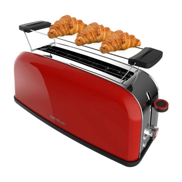 Cecotec Toastin' Time 850 Tostapane a Fessura Lunga - 850W - Fessura Larga - Riscalda Panini - Autocentraggio - Vassoio Raccogli Briciole - 7 Livelli di Tostatura