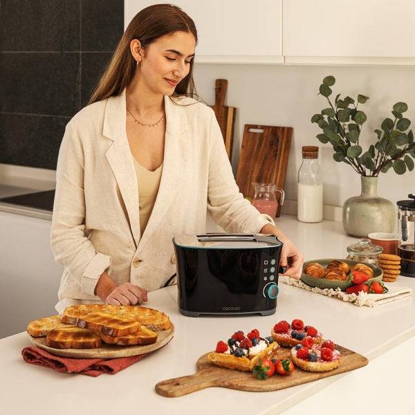 Cecotec Toast and Taste Double B Tostapane Doppia Fessura - 650W - Fessura Larga - Pinze per Tostature - 7 Livelli - Funzioni Scongelamento e Riscaldatura - Vassoio Raccoglibriciole Estraibile - Colore Nero