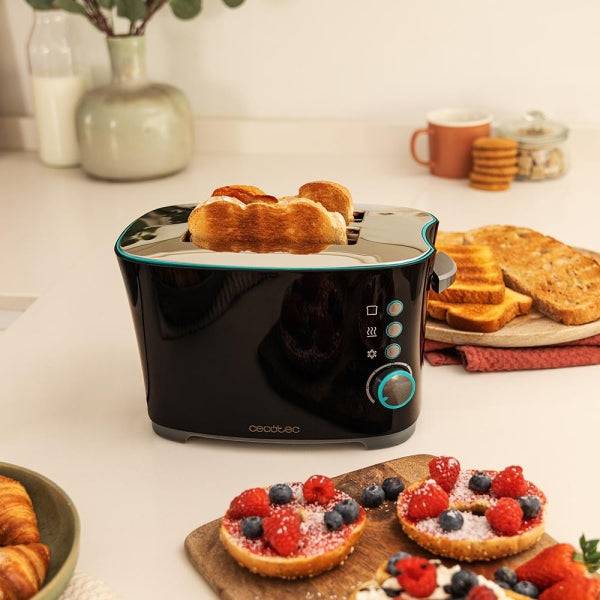 Cecotec Toast and Taste Double B Tostapane Doppia Fessura - 650W - Fessura Larga - Pinze per Tostature - 7 Livelli - Funzioni Scongelamento e Riscaldatura - Vassoio Raccoglibriciole Estraibile - Colore Nero