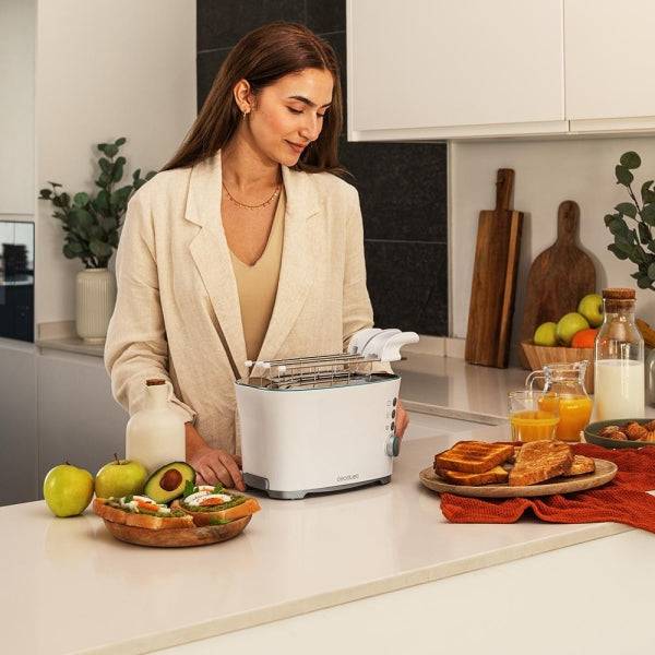 Cecotec Toast and Taste DoubleW Tostapane Doppia Fessura - 650W - Fessura Larga - Pinze per Tostature - 7 Livelli - Funzioni Scongelamento e Riscaldatura - Vassoio Raccoglibriciole Estraibile - Colore Bianco