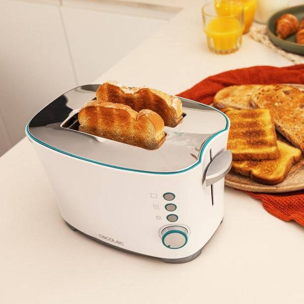 Cecotec Toast and Taste DoubleW Tostapane Doppia Fessura - 650W - Fessura Larga - Pinze per Tostature - 7 Livelli - Funzioni Scongelamento e Riscaldatura - Vassoio Raccoglibriciole Estraibile - Colore Bianco