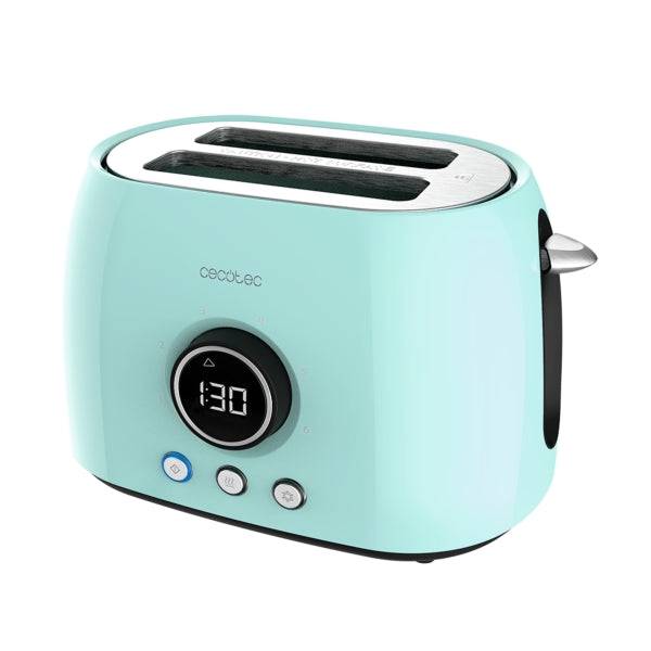 Cecotec ClassicToast 8000 Tostapane a Doppia Fessura - 800W - Display Digitale - Fessura Larga - 3 Funzioni - Riscalda Panini - 6 Livelli - Sollevamento Extra - Autocentraggio - Colore Azzurro Chiaro