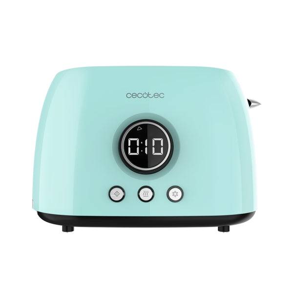 Cecotec ClassicToast 8000 Tostapane a Doppia Fessura - 800W - Display Digitale - Fessura Larga - 3 Funzioni - Riscalda Panini - 6 Livelli - Sollevamento Extra - Autocentraggio - Colore Azzurro Chiaro