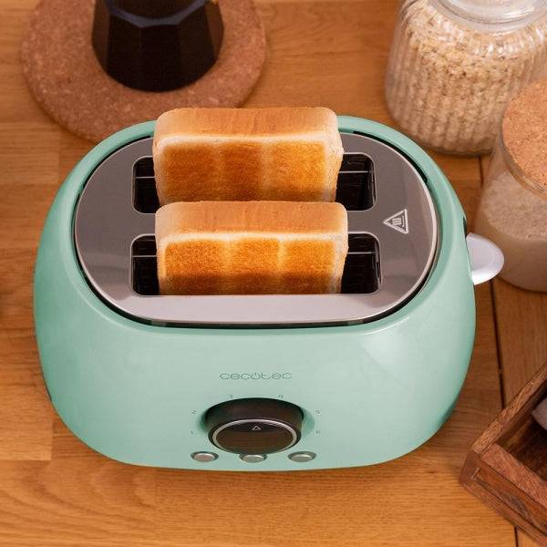 Cecotec ClassicToast 8000 Tostapane a Doppia Fessura - 800W - Display Digitale - Fessura Larga - 3 Funzioni - Riscalda Panini - 6 Livelli - Sollevamento Extra - Autocentraggio - Colore Azzurro Chiaro