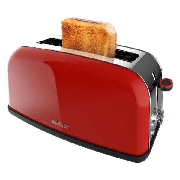 Cecotec Toastin' Time 850 Tostapane a Fessura Lunga - 850W - Fessura Larga - Acciaio Inossidabile - Spegnimento e Pop-Up Automatico - Autocentraggio - 7 Livelli di Tostatura - Colore Rosso