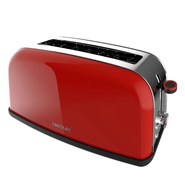 Cecotec Toastin' Time 850 Tostapane a Fessura Lunga - 850W - Fessura Larga - Acciaio Inossidabile - Spegnimento e Pop-Up Automatico - Autocentraggio - 7 Livelli di Tostatura - Colore Rosso