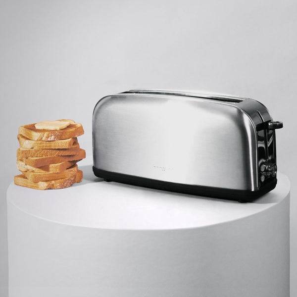 Cecotec Toastin' Time 850 Tostapane a Fessura Lunga - 850W - Fessura Larga fino a 3.8cm - 7 Livelli di Tostatura - Sistema di Autocentraggio - Vassoio Raccogli Briciole Estraibile - Acciaio Inossidabile