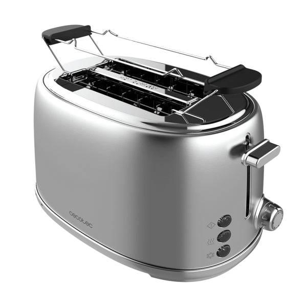 Cecotec Toast and Taste 1000 Retro Double Tostapane a Doppia Fessura - 980W - Fessura Larga fino a 3.8cm - Sistema di Autocentramento - Vassoio Raccoglicbriciole Estraibile - Finitura Acciaio Inossidabile