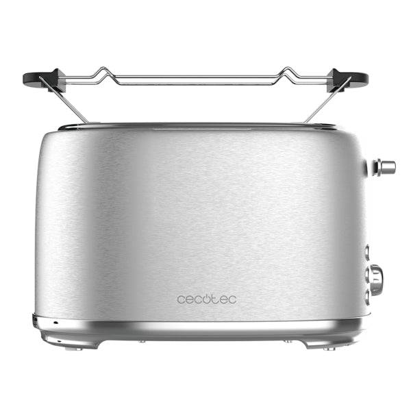 Cecotec Toast and Taste 1000 Retro Double Tostapane a Doppia Fessura - 980W - Fessura Larga fino a 3.8cm - Sistema di Autocentramento - Vassoio Raccoglicbriciole Estraibile - Finitura Acciaio Inossidabile