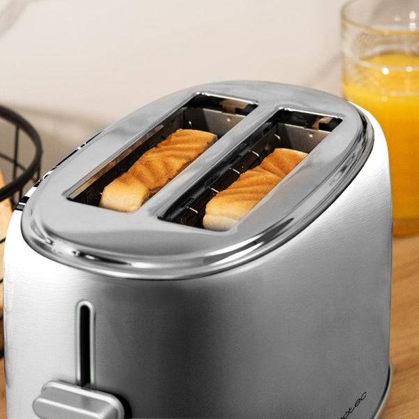 Cecotec Toast and Taste 1000 Retro Double Tostapane a Doppia Fessura - 980W - Fessura Larga fino a 3.8cm - Sistema di Autocentramento - Vassoio Raccoglicbriciole Estraibile - Finitura Acciaio Inossidabile