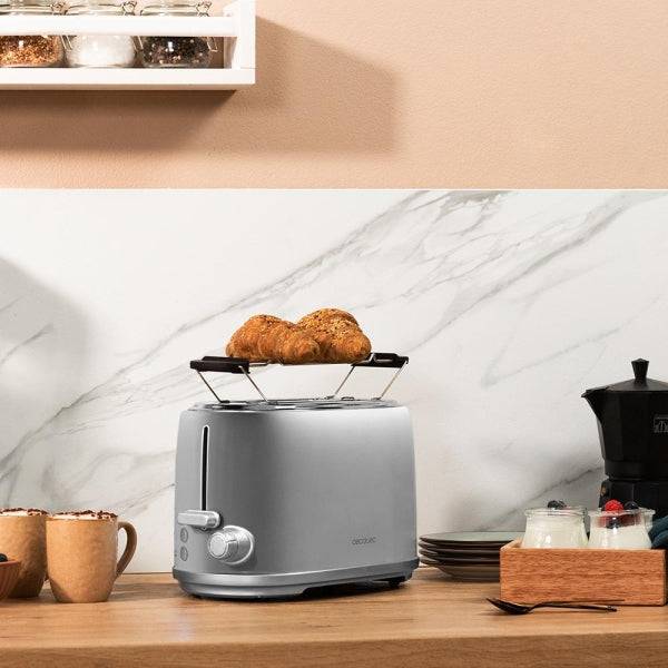 Cecotec Toast and Taste 1000 Retro Double Tostapane a Doppia Fessura - 980W - Fessura Larga fino a 3.8cm - Sistema di Autocentramento - Vassoio Raccoglicbriciole Estraibile - Finitura Acciaio Inossidabile