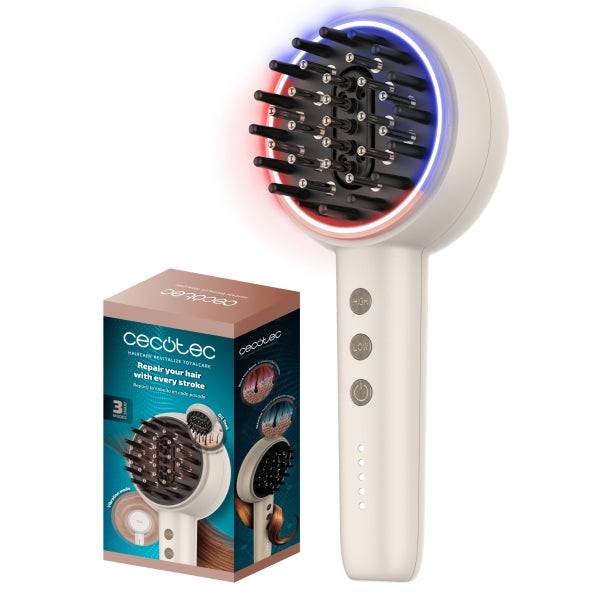 Cecotec HairCare Revitalize TotalCare Spazzola Rigenerante Capelli - Stimola Follicoli Piliferi - Luce LED - Applicatore Siero Integrato - 5 Livelli Intensità Regolabili - Bianco