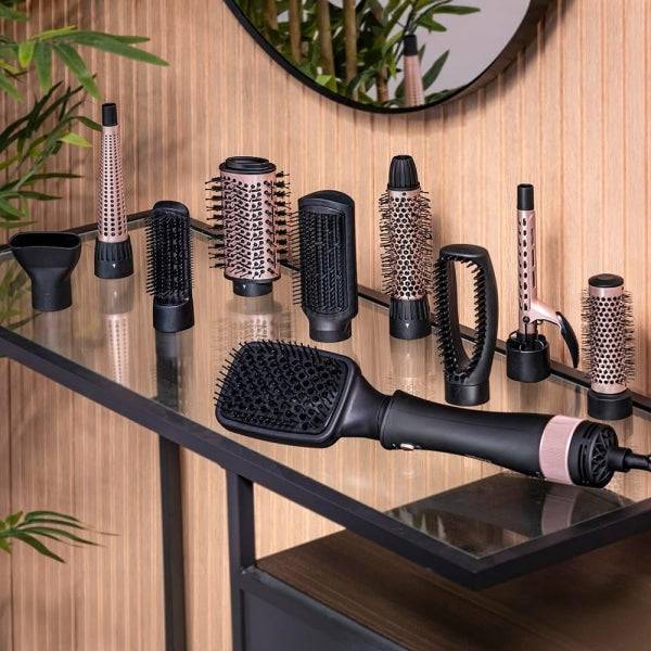 Cecotec Bamba CeramicCare 10in1 Styler Spazzola Lisciante 10 in 1 - Potenza 1500W - Rivestimento Ceramica - Funzione Aria Fredda - Cavo Girevole 360° - Testine Assortite - Nero